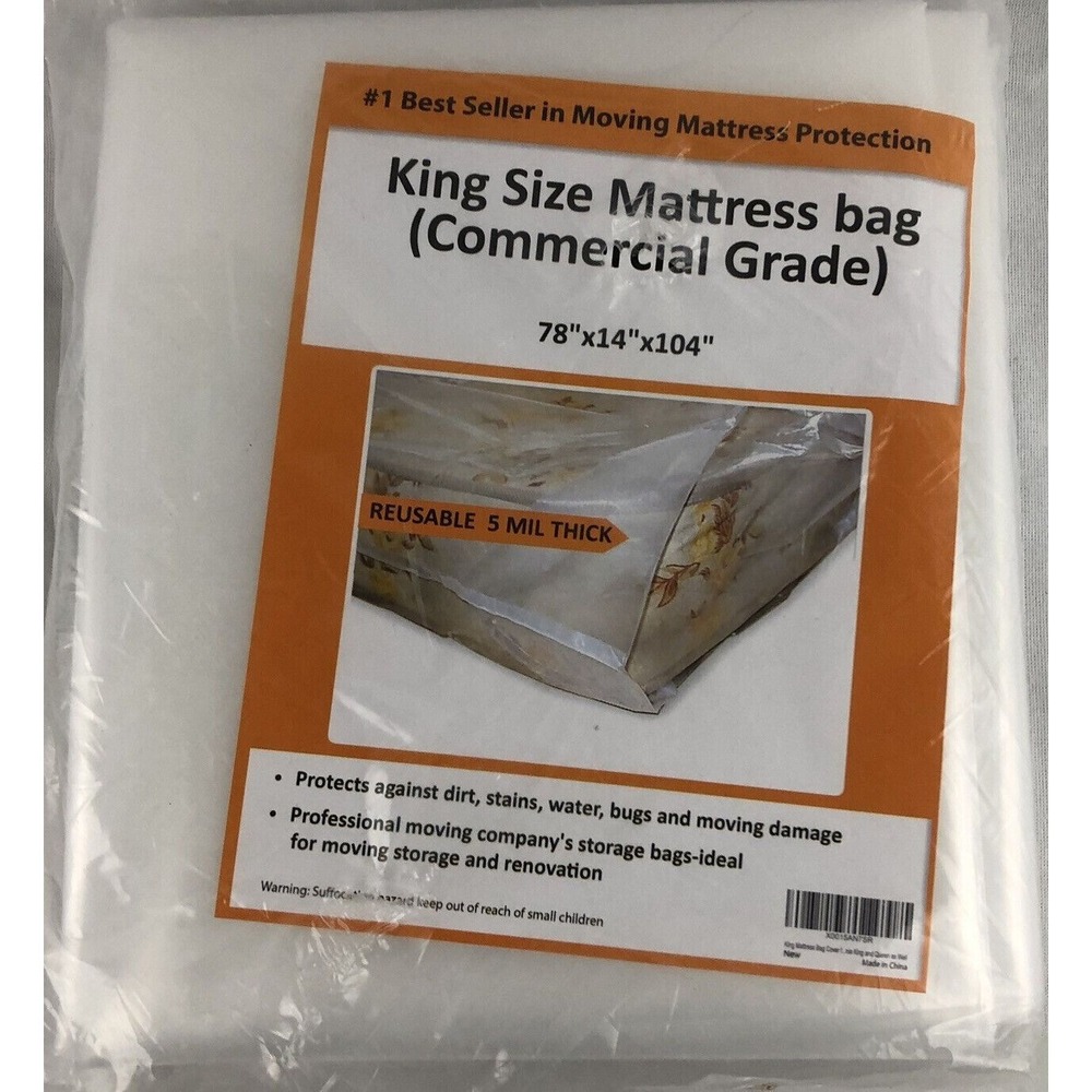 King Size Mattress Bag Commercial Grade 78" x 14" x 104" 5 mil thick Sealed New‎